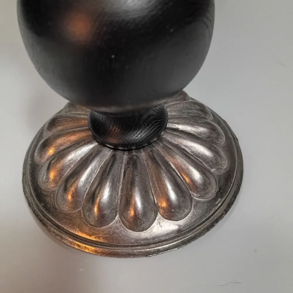 Vintage Dilly Antique Metal Finish Wood Pillar Candle Holder Attached Snuffer